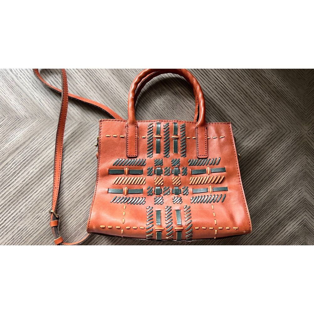 Patricia Nash Leather Woven Plaid Mozia Satchel